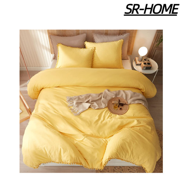 Serene pom pom duvet cover and pillowcase outlet set